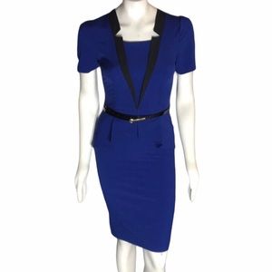 Elegant Blue Midi Dress with Black Accents